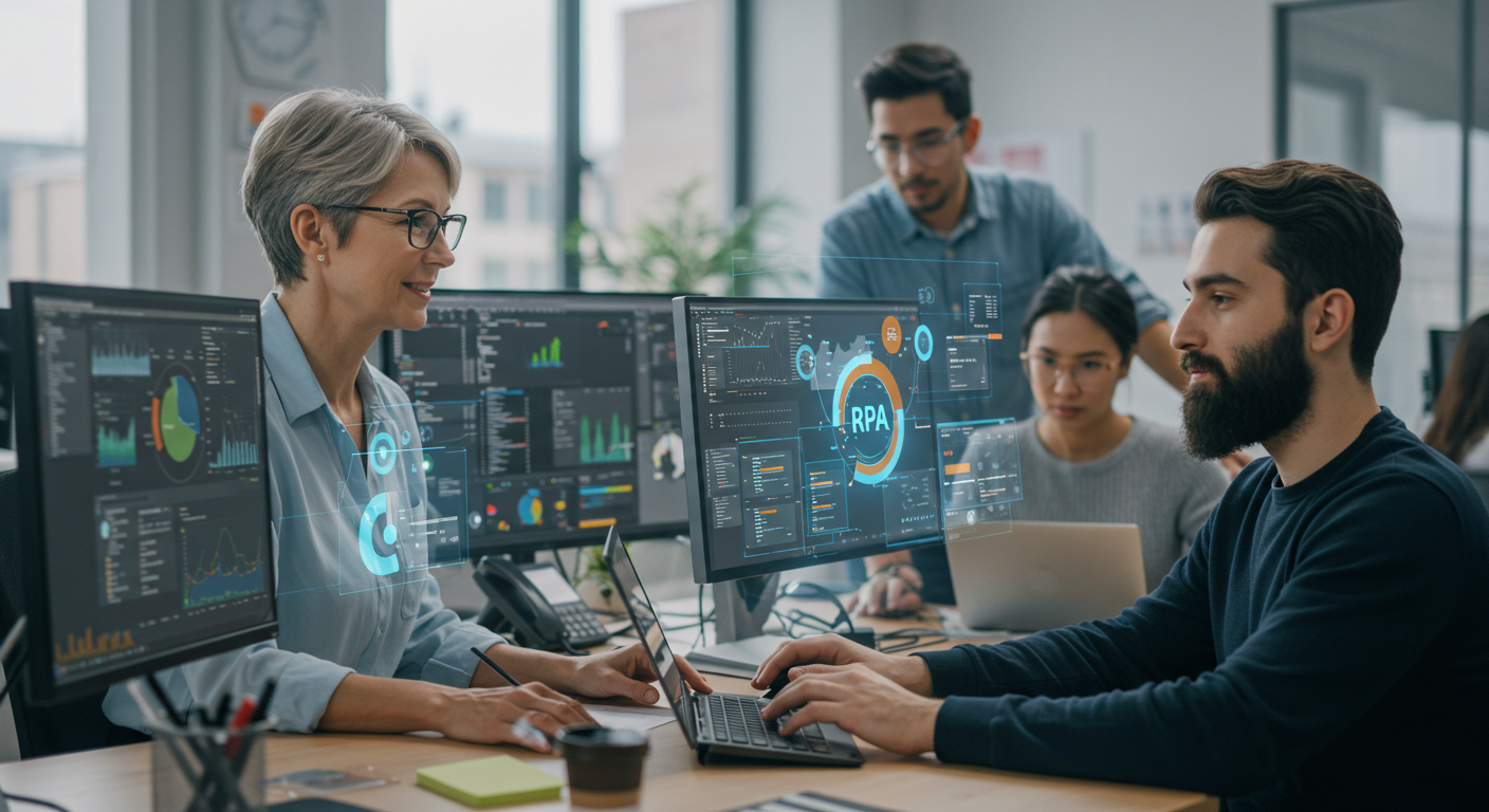 An office team collaborating with advanced automation technologies.