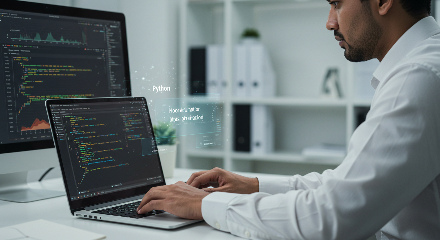 A business professional using Python automation to generate reports.