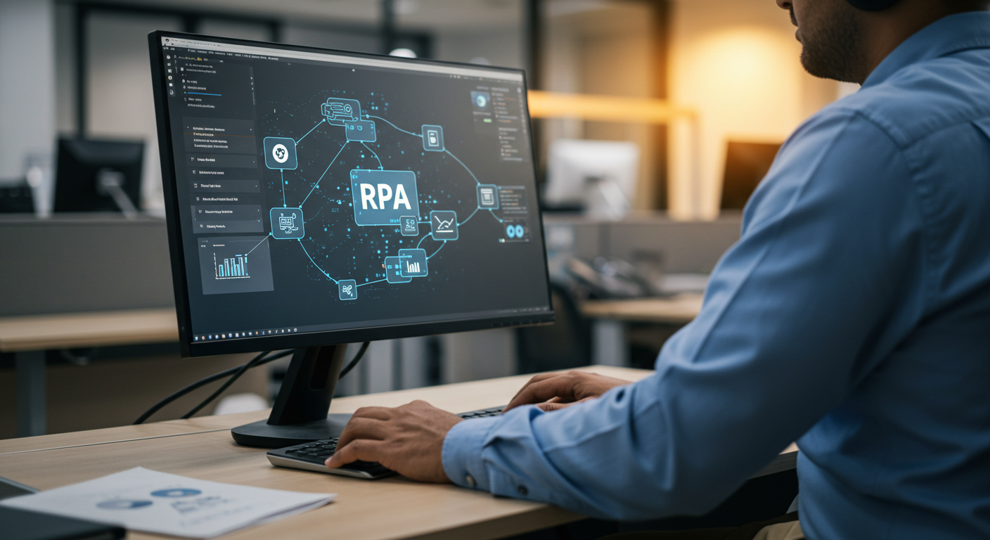 A worker using RPA software.